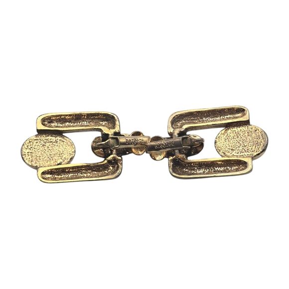 Vintage Bergére Clip On Earrings Light Blue Oval Bead Square Design Gold Tone - Picture 3 of 5